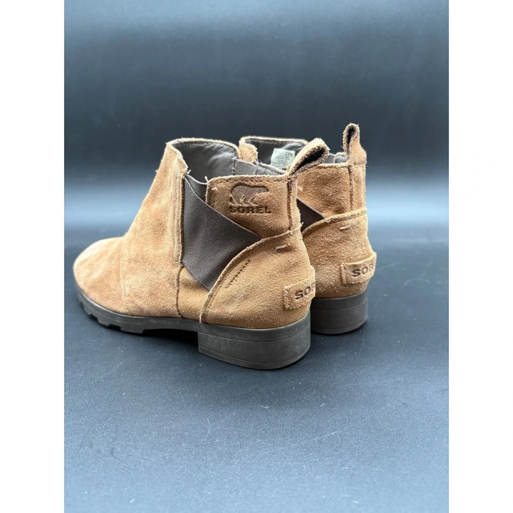 Sorel Girls Suede Waterproof Chelsea Boots Tan Brown Lug Sole Ankle Booties‎ Vtg